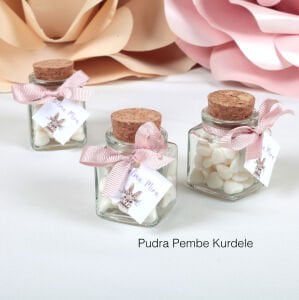 Cam Şişe Minik Kalpli Draje Şeker Hediyeliği