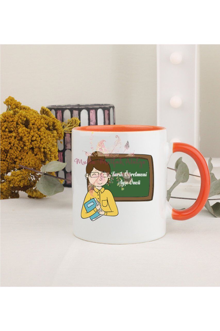 Kişiye Özel Öğretmenler Günü Hediyesi Bayan Öğretmen Mesleki Turuncu Kupa Bardak