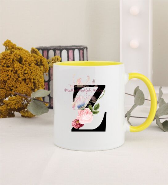 Z Harfi Çiçek Desenli Sarı Kupa Bardak