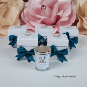 Ayıcık Konseptli Kapaklı Kutulu Vanilya Kokulu Kişiye Özel Bebek Hediyeliği Mum