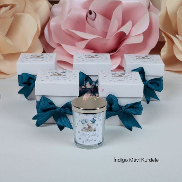 Ayıcık Konseptli Kapaklı Kutulu Vanilya Kokulu Kişiye Özel Bebek Hediyeliği Mum