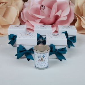 Ayıcık Konseptli Kapaklı Kutulu Vanilya Kokulu Kişiye Özel Bebek Hediyeliği Mum