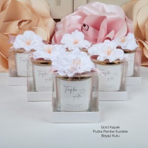 Büyük Boy Vanilya Kokulu Çiçekli Süslemeli Hediyelik Mum
