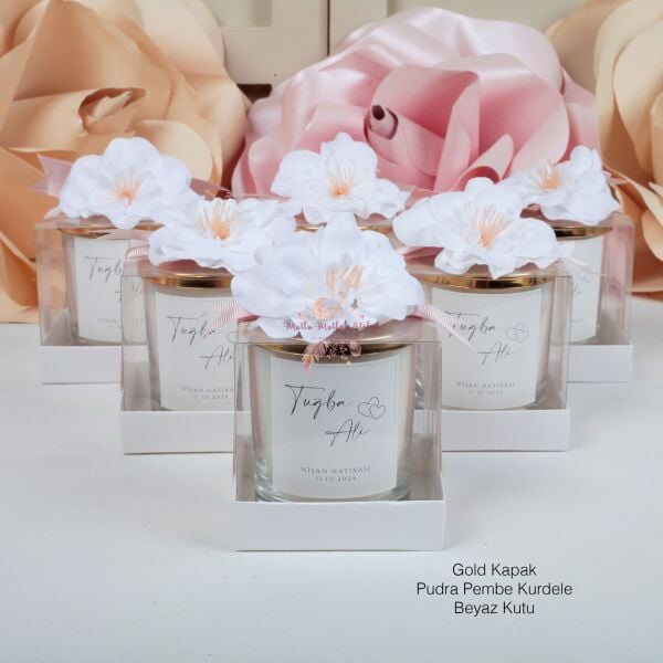 Büyük Boy Vanilya Kokulu Çiçekli Süslemeli Hediyelik Mum