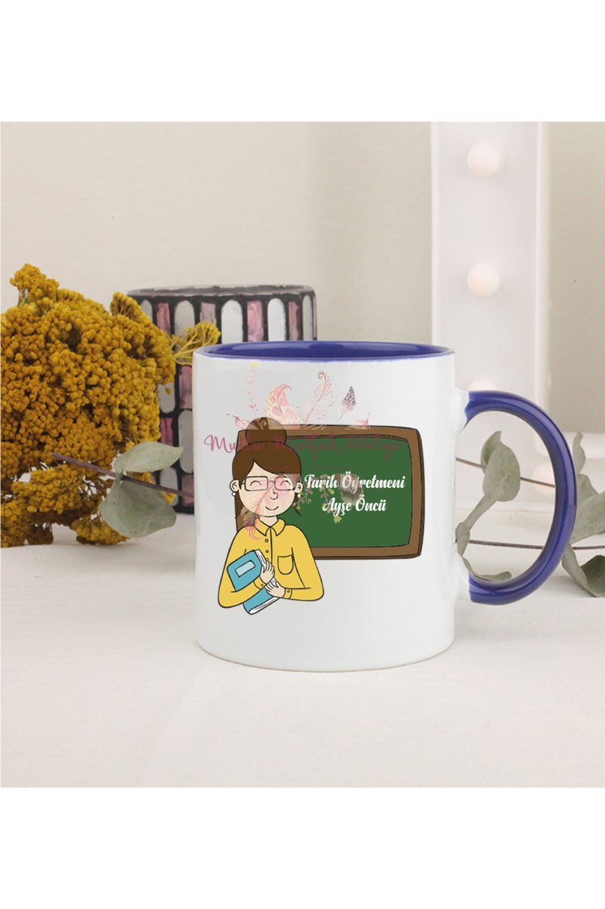 Kişiye Özel Öğretmenler Günü Hediyesi Bayan Öğretmen Mesleki Lacivert Kupa Bardak