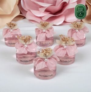 Yuvarlak Cam Şişe Çiçek ve inci Süslemeli Eyüp Sabri Tuncer Hediyelik Kolonya