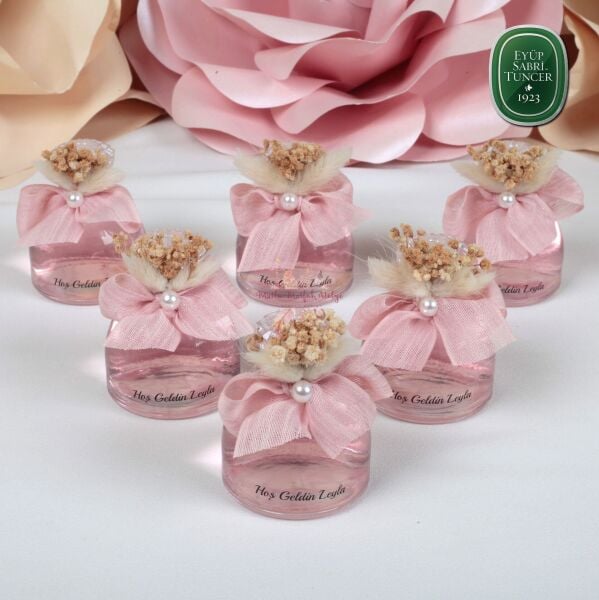 Yuvarlak Cam Şişe Çiçek ve inci Süslemeli Eyüp Sabri Tuncer Hediyelik Kolonya