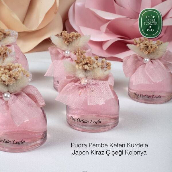 Yuvarlak Cam Şişe Çiçek ve inci Süslemeli Eyüp Sabri Tuncer Hediyelik Kolonya