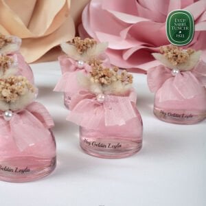 Yuvarlak Cam Şişe Çiçek ve inci Süslemeli Eyüp Sabri Tuncer Hediyelik Kolonya