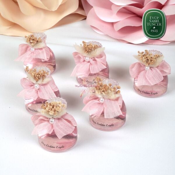 Yuvarlak Cam Şişe Çiçek ve inci Süslemeli Eyüp Sabri Tuncer Hediyelik Kolonya