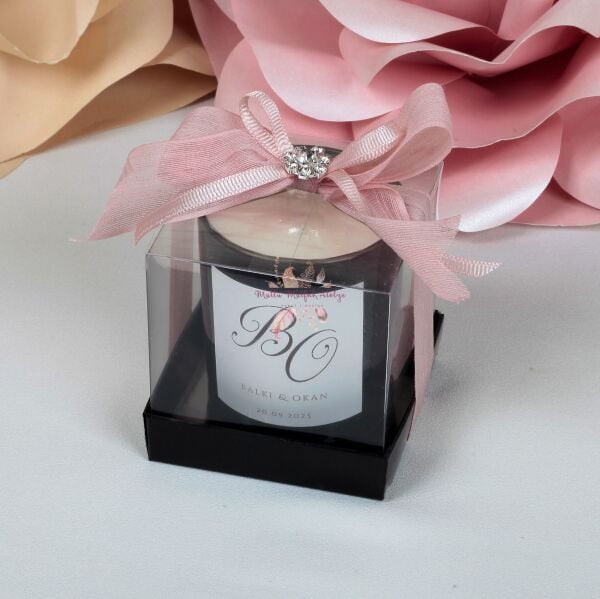 Büyük Boy Siyah Camlı Vanilya Kokulu Hediyelik Mum