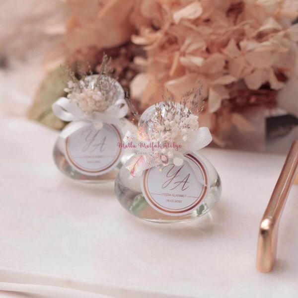 Yuvarlak Cam Şişe Çiçek Süslemeli Hediyelik Kolonya