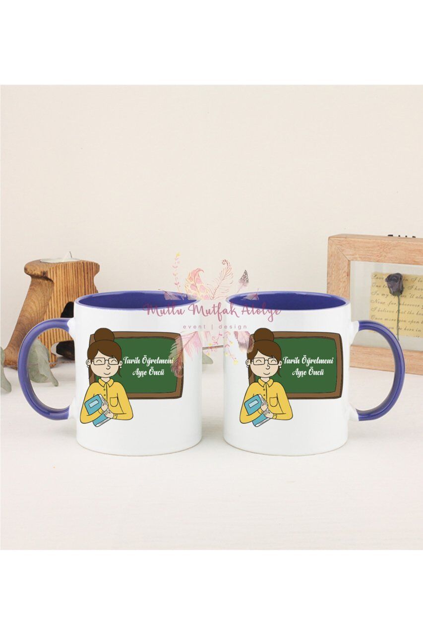 Kişiye Özel Öğretmenler Günü Hediyesi Bayan Öğretmen Mesleki İkili Lacivert Kupa Bardak