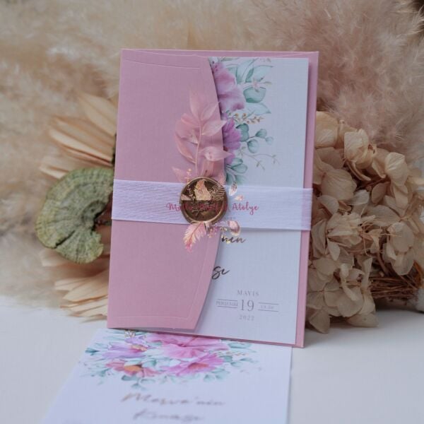 Çiçek Konseptli Mühürlü Davetiye (50 Ad.)