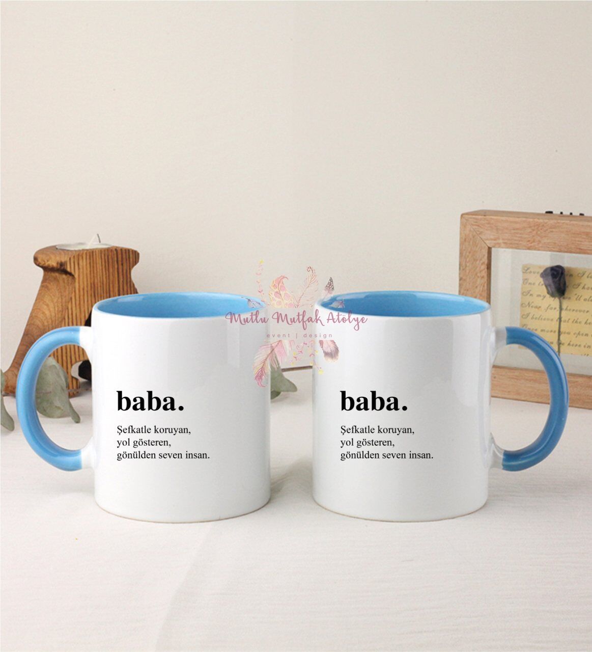 Babalar Günü İkili Mavi Kupa Bardak