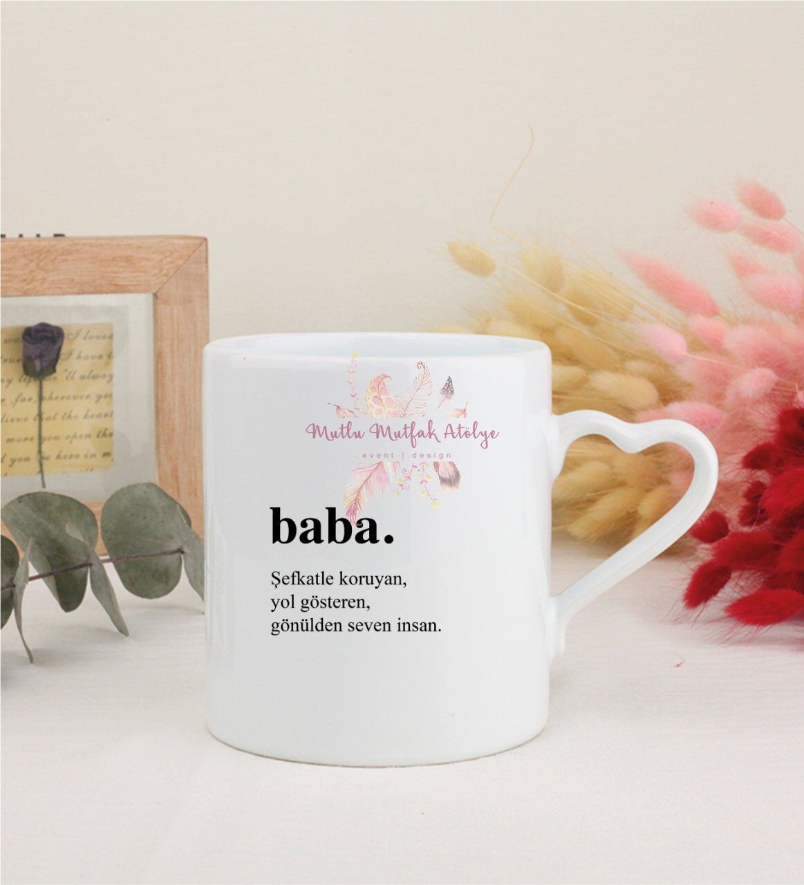 Babalar Günü Beyaz Kalpli Kupa Bardak