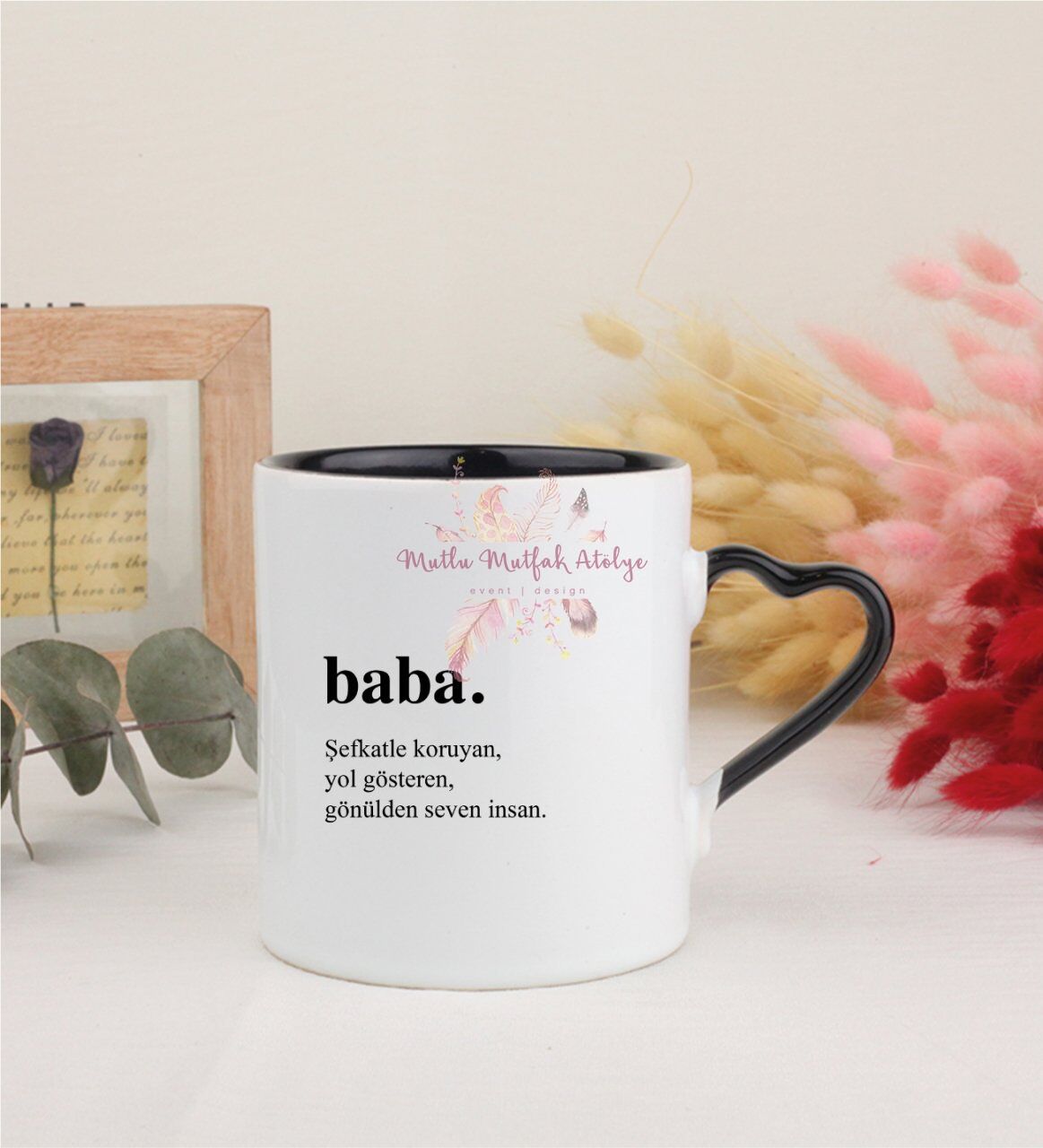 Babalar Günü Siyah Kalpli Kupa Bardak