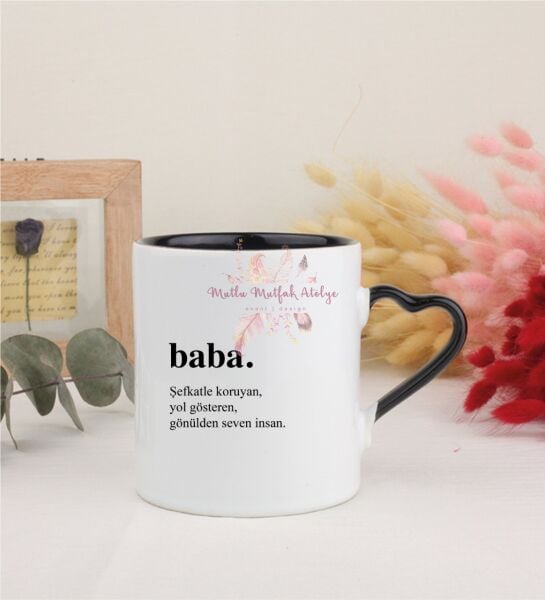 Babalar Günü Siyah Kalpli Kupa Bardak