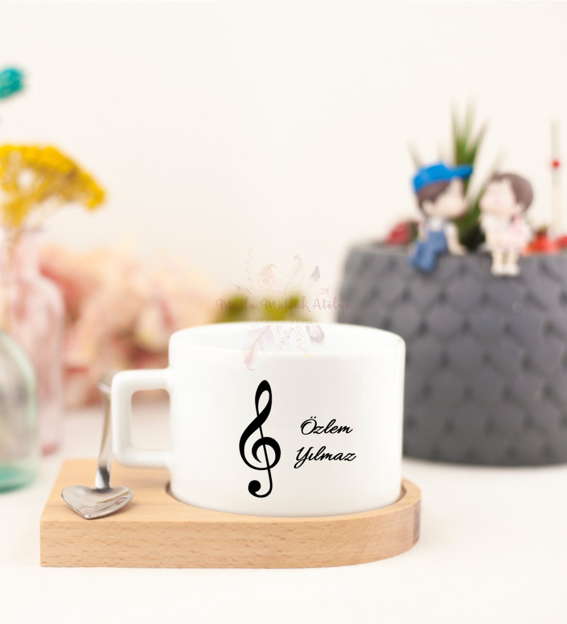 Kişiye Özel Ahşap Altlıklı Fincan Müzik Öğretmeni