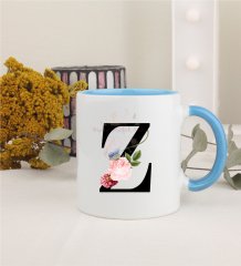 Z Harfi Çiçek Desenli Mavi Kupa Bardak