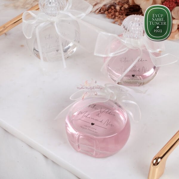 Yuvarlak Yassı Cam Şişe Hediyelik Eyüp Sabri Tuncer Kolonya