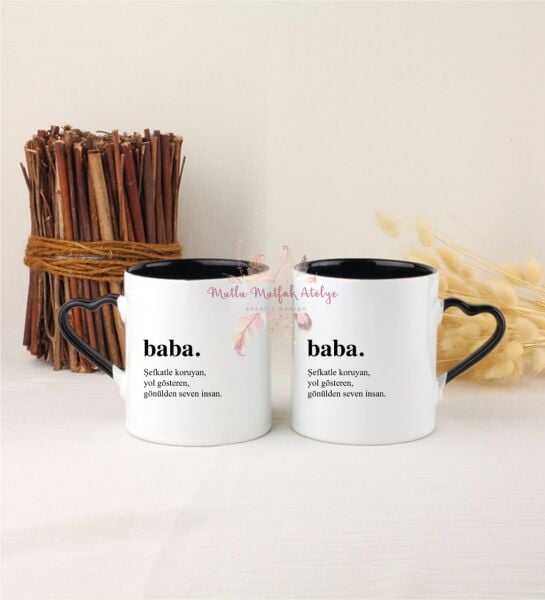 Babalar Günü İkili Siyah Kalpli Kupa Bardak