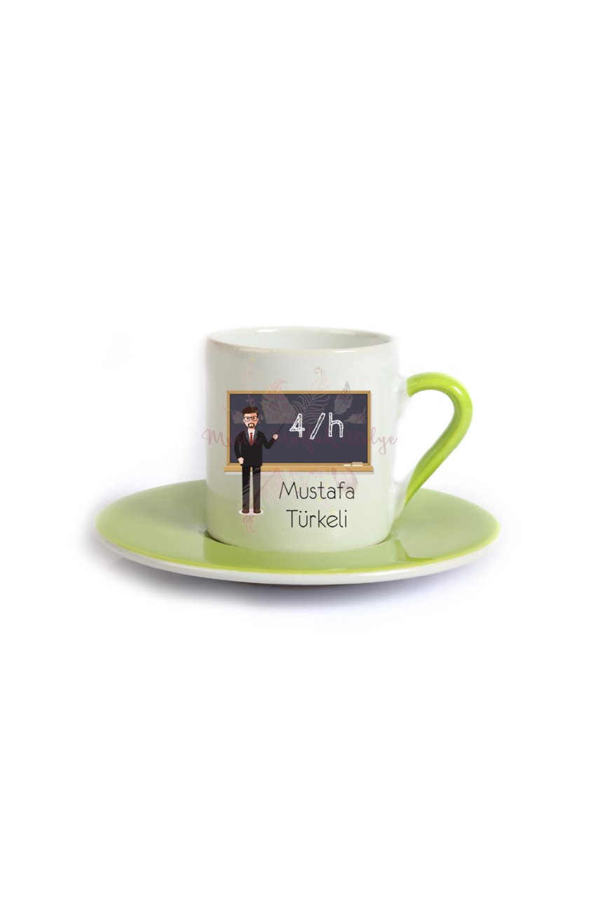 Kişiye Özel Öğretmenler Günü Hediyesi Erkek Öğretmen Mesleki Yeşil Türk Kahvesi Fincanı