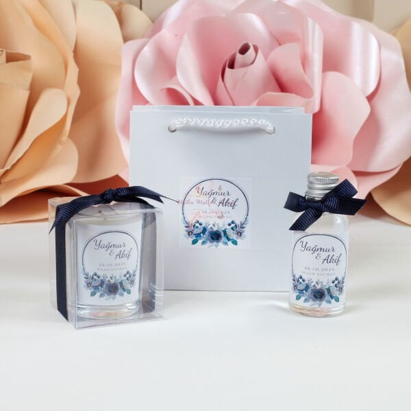 Hediyelik Kokulu Mum, Kolonya ve Karton Çanta Seti