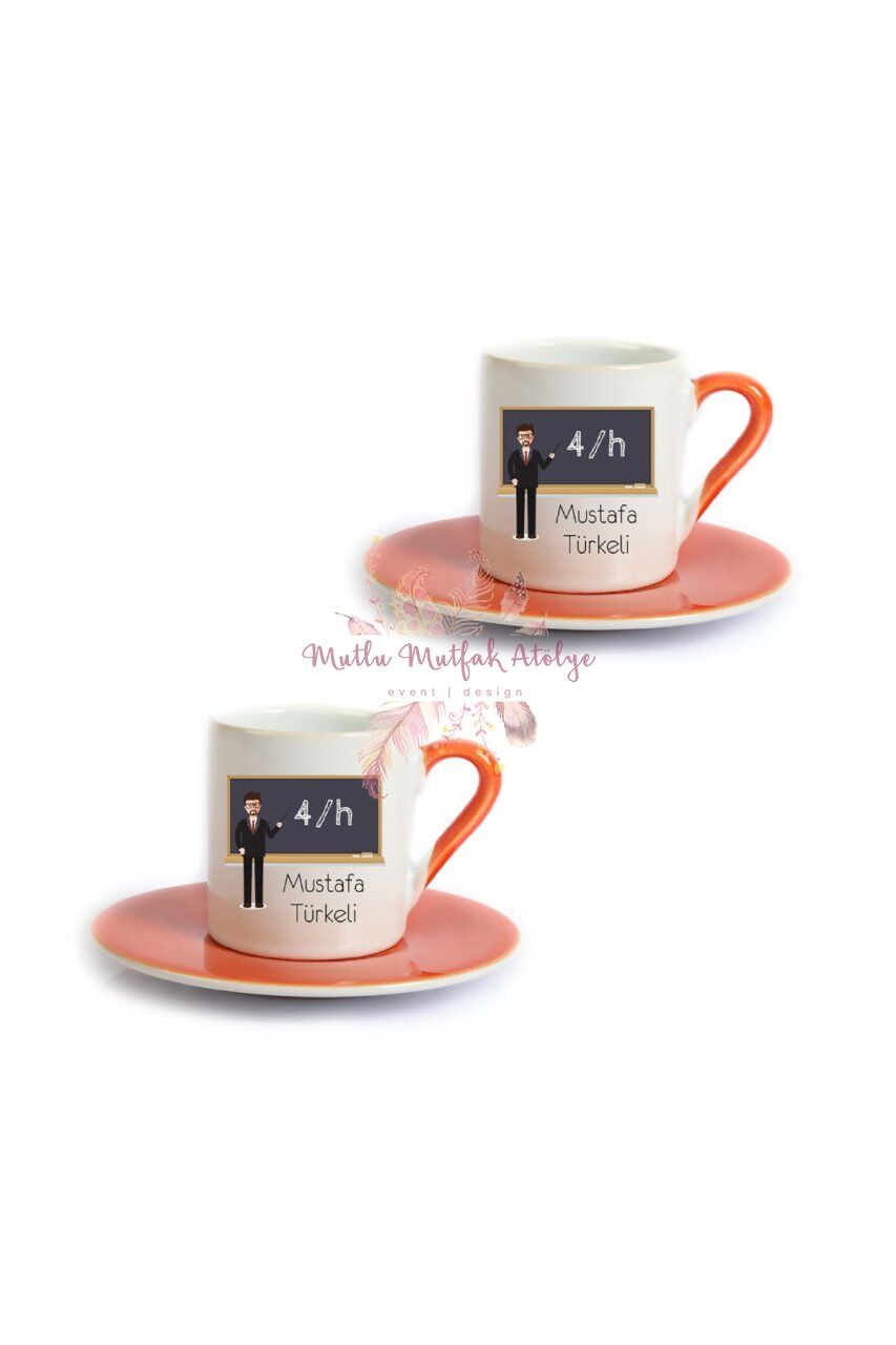 Kişiye Özel Öğretmenler Günü Hediyesi Erkek Öğretmen Mesleki İkili Turuncu Türk Kahvesi Fincanı