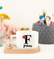 Kişiye Özel Ahşap Altlıklı Fincan F Harfi