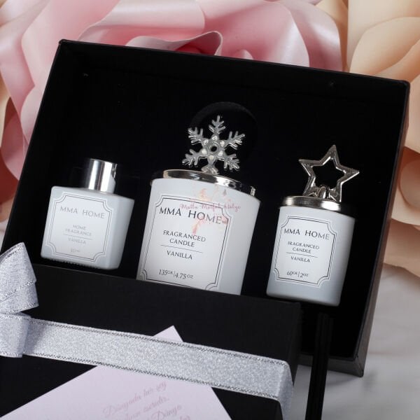 Kadınlar Günü Hediyesi Vanilya Kokulu Oda Kokusu, Küçük ve Büyük Mum Seti