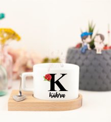 Kişiye Özel Ahşap Altlıklı Fincan K Harfi