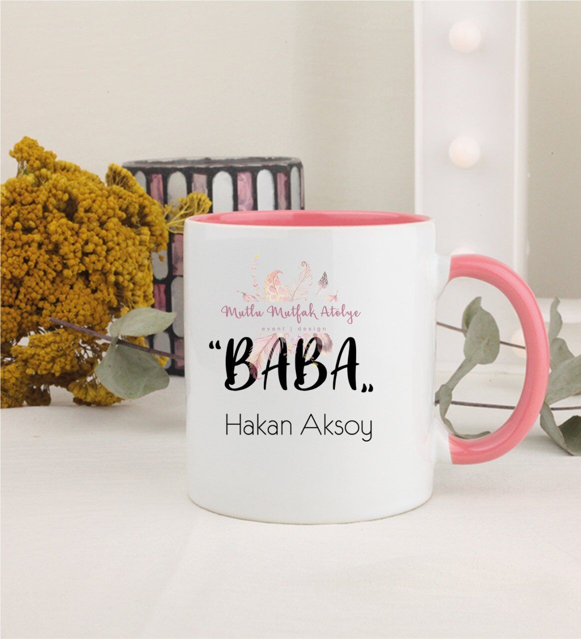 Kişiye Özel Babalar Günü Pembe Kupa Bardak