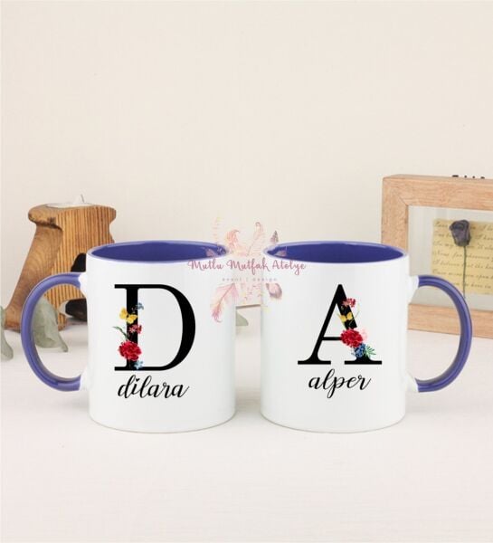Kişiye Özel Harfli ve İsimli İkili Lacivert Kupa Bardak