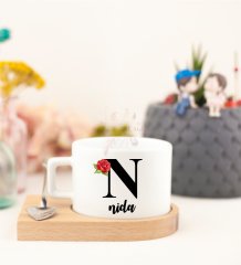 Kişiye Özel Ahşap Altlıklı Fincan N Harfi