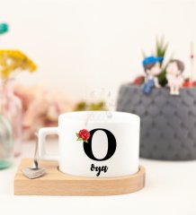 Kişiye Özel Ahşap Altlıklı Fincan O Harfi