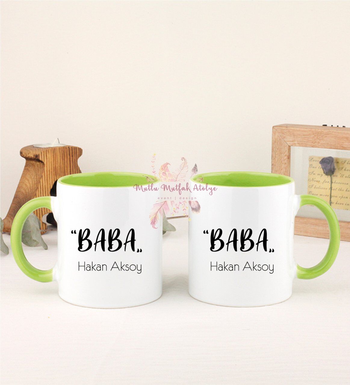 Kişiye Özel Babalar Günü İkili Yeşil Kupa Bardak