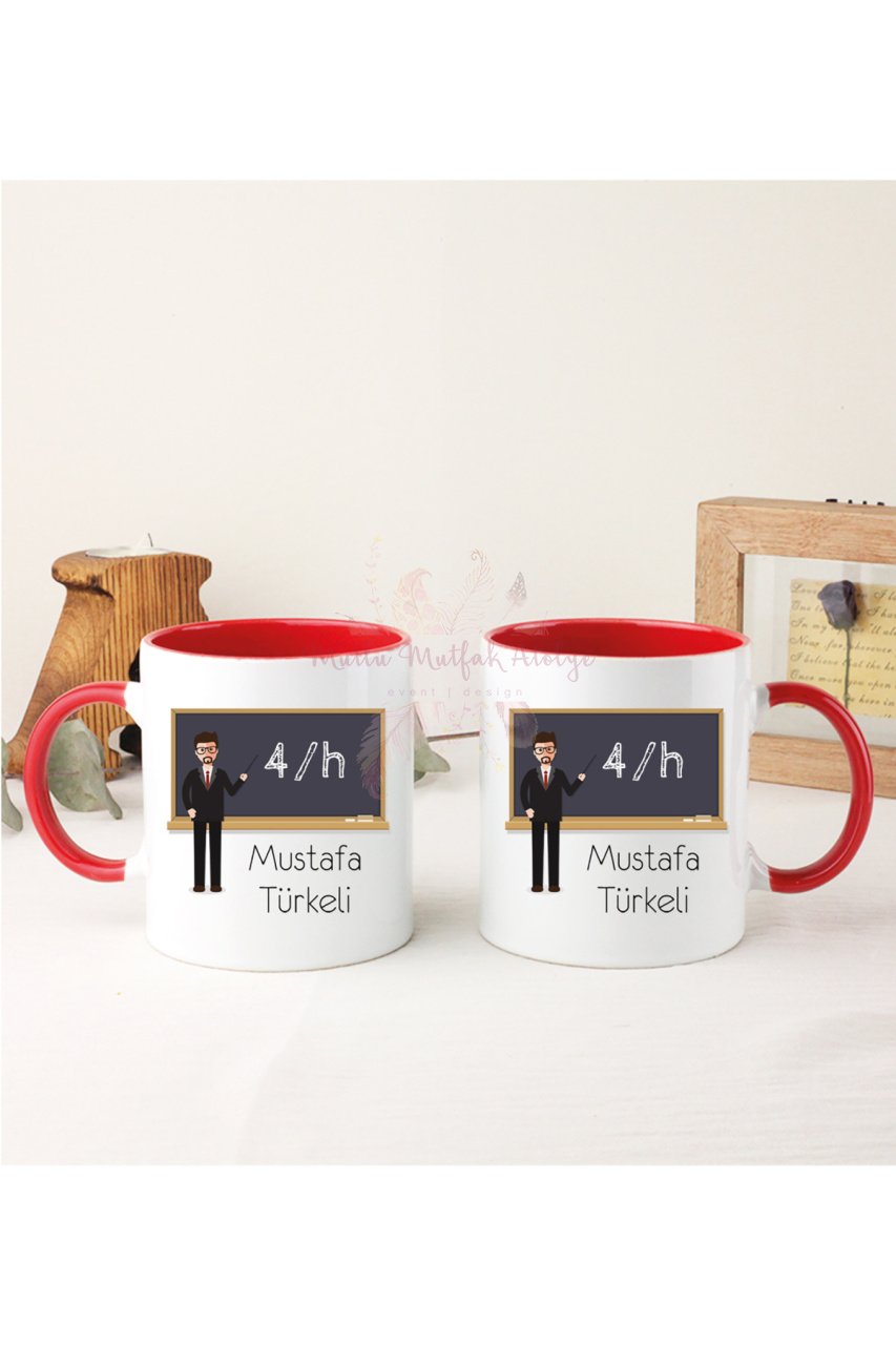 Kişiye Özel Öğretmenler Günü Hediyesi Erkek Öğretmen Mesleki İkili Kırmızı Kupa Bardak