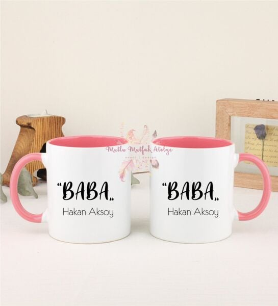 Kişiye Özel Babalar Günü İkili Pembe Kupa Bardak