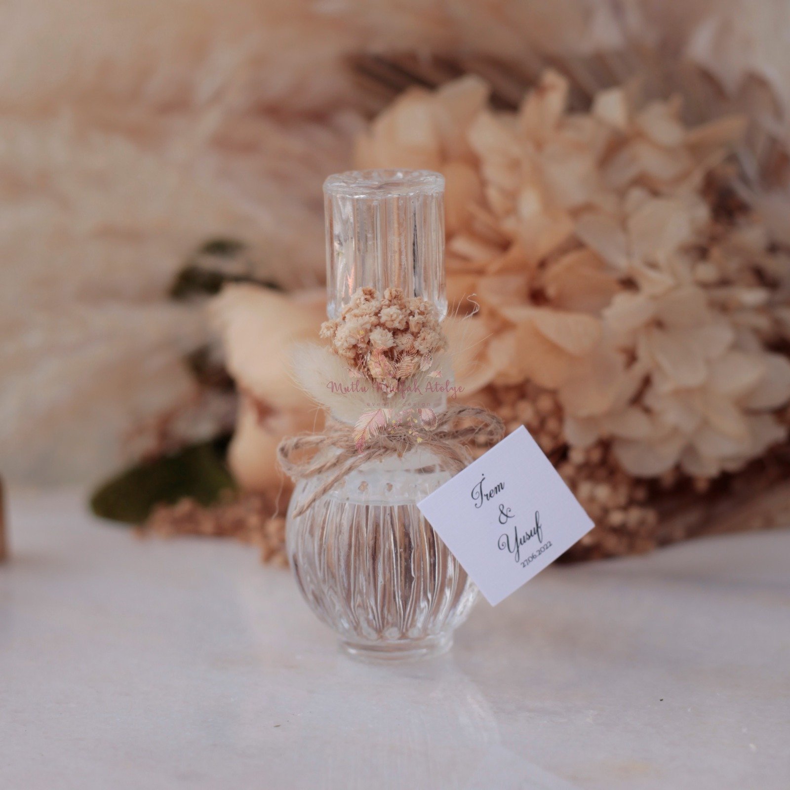 Çizgili Cam Şişe Eyüp Sabri Tuncer Kolonya Nikah - Nişan Hediyeliği
