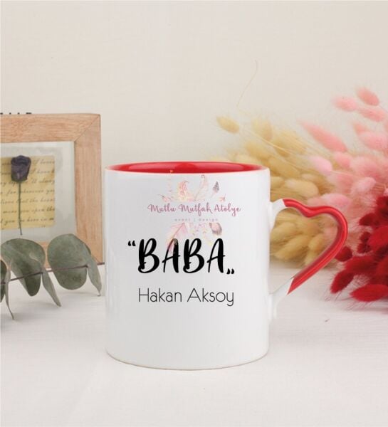 Kişiye Özel Babalar Günü Kırmızı Kalpli Kupa Bardak