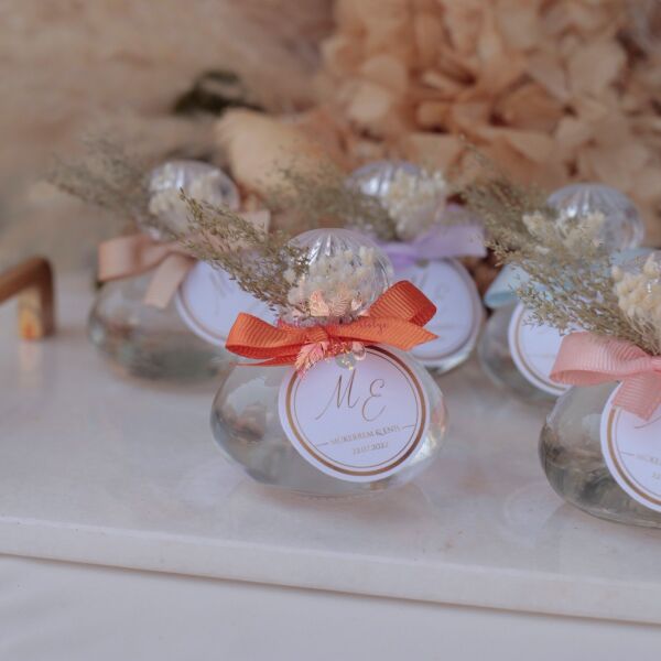 Yuvarlak Cam Şişe Çiçek Süslemeli Hediyelik Kolonya