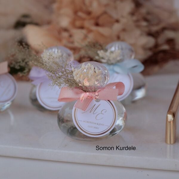 Yuvarlak Cam Şişe Çiçek Süslemeli Hediyelik Kolonya