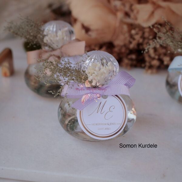 Yuvarlak Cam Şişe Çiçek Süslemeli Hediyelik Kolonya