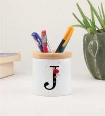 J Harfi Çiçek Desenli Kalemlik