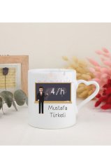 Kişiye Özel Öğretmenler Günü Hediyesi Erkek Öğretmen Mesleki Beyaz Kalpli Kupa Bardak