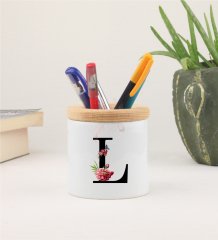 L Harfi Çiçek Desenli Kalemlik