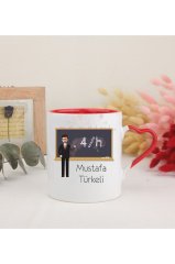 Kişiye Özel Öğretmenler Günü Hediyesi Erkek Öğretmen Mesleki Kırmızı Kalpli Kupa Bardak