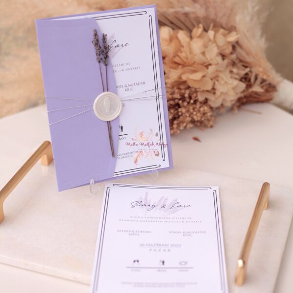 Lavanta Süslemeli Mühürlü Davetiye (50 Ad.)
