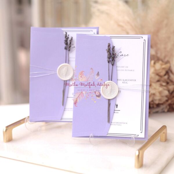 Lavanta Süslemeli Mühürlü Davetiye (50 Ad.)